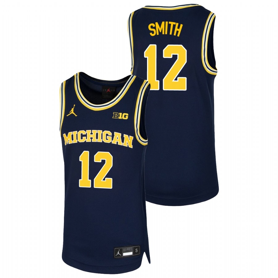 Michigan Wolverines Youth NCAA Mike Smith #12 Navy Replica College Basketball Jersey ADW2049TR